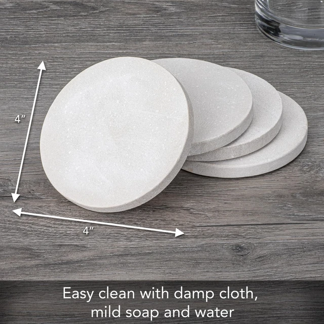 Alt view image 3 of 7 - Round Natural Sandstone Coaster 4 Pack | 4" Diameter, Protective Cork Backing, Absorbent