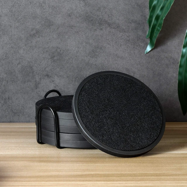 Alt view image 6 of 7 - Absorbent Coasters for Drinks with Holder - 6packs, Silicone Coaster with Soft Felt Insert, Black (Coasters with Holder, Black)
