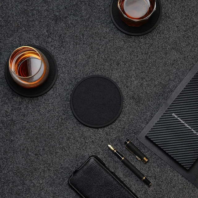 Alt view image 5 of 7 - Absorbent Coasters for Drinks with Holder - 6packs, Silicone Coaster with Soft Felt Insert, Black (Coasters with Holder, Black)