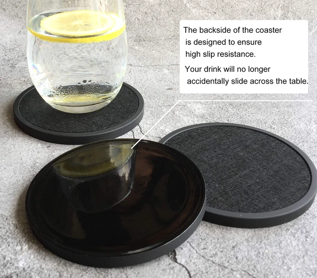 Alt view image 4 of 7 - Absorbent Coasters for Drinks with Holder - 6packs, Silicone Coaster with Soft Felt Insert, Black (Coasters with Holder, Black)