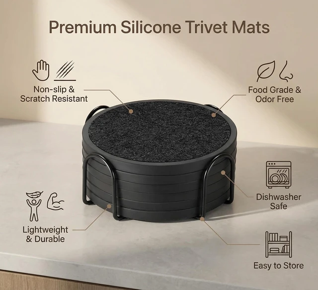 Alt view image 7 of 7 - Absorbent Coasters for Drinks with Holder - 6packs, Silicone Coaster with Soft Felt Insert, Black (Coasters with Holder, Black)