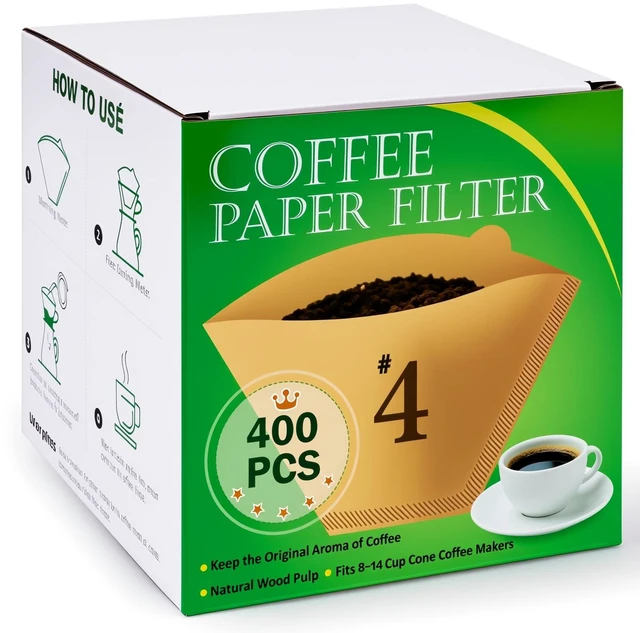 Main image of 400 PCS #4 Cone Coffee Filters, Fits 8-12 & 14 Cup, Unbleached | Disposable Filter Paper Size 4, Compatible with Ninja and Cuisinart 12-Cup/ 14-Cup Coffee Machine, Drip Coffee Filters