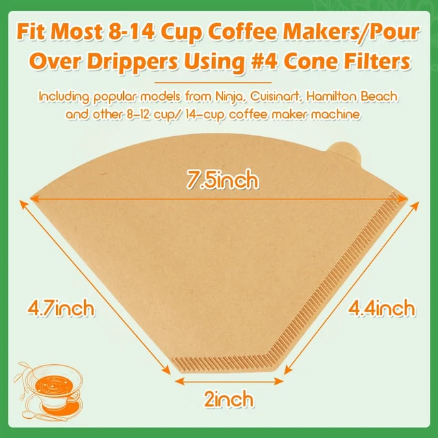 Alt view image 2 of 7 - 400 PCS #4 Cone Coffee Filters, Fits 8-12 & 14 Cup, Unbleached | Disposable Filter Paper Size 4, Compatible with Ninja and Cuisinart 12-Cup/ 14-Cup Coffee Machine, Drip Coffee Filters