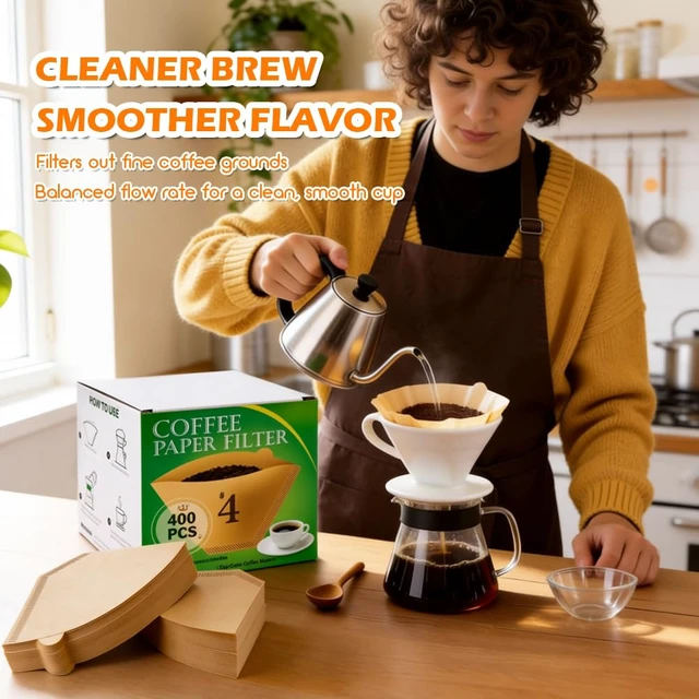Alt view image 4 of 7 - 400 PCS #4 Cone Coffee Filters, Fits 8-12 & 14 Cup, Unbleached | Disposable Filter Paper Size 4, Compatible with Ninja and Cuisinart 12-Cup/ 14-Cup Coffee Machine, Drip Coffee Filters