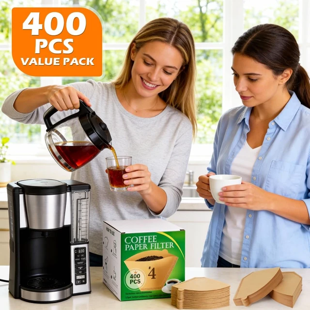 Alt view image 6 of 7 - 400 PCS #4 Cone Coffee Filters, Fits 8-12 & 14 Cup, Unbleached | Disposable Filter Paper Size 4, Compatible with Ninja and Cuisinart 12-Cup/ 14-Cup Coffee Machine, Drip Coffee Filters