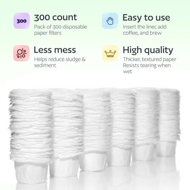 Alt view image 3 of 6 - 300 Disposable K Cup Filters for Keurig Reusable K Cups, Coffee Paper Liners for Refillable Pods, Smoother Coffee, Less Sediment, Easy Clean Up