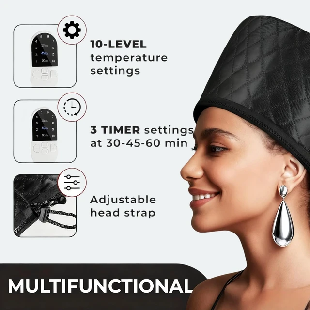 Alt view image 4 of 7 - Hair Steamer for Natural Hair (Home Use) - 10-Speed Temperature Control, Fast Heating & Deep Strand Nourishment Heat Cap