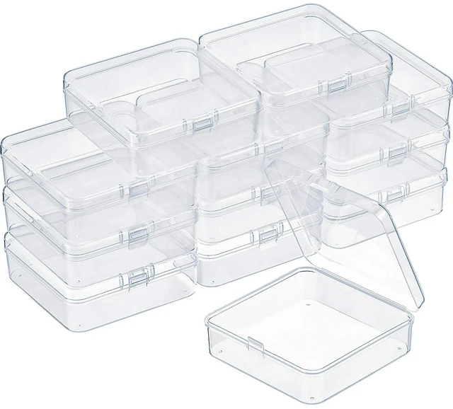 Main image of 12 Pack Small Clear Plastic Bead Storage Boxes, 3.3 x 3.3 x 1.2 in | with Hinged Lids, Bead Small Item Organizer, Jewelry Containers, Suitable for Craft Supplies, Tiny Hardware, and Accessories
