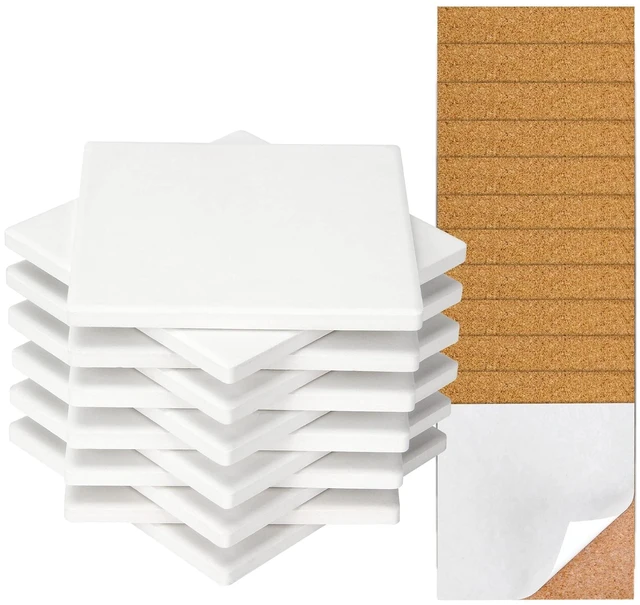Main image of 12 Pack 4 in Unglazed Ceramic Coasters with Corks Backing for Art Crafts | White Square Blank Ceramic Tiles for Acrylic Pouring, DIY Coasters, Painting Projects, Decoupage