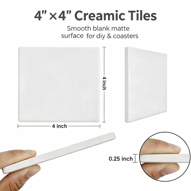 Alt view image 3 of 7 - 12 Pack 4 in Unglazed Ceramic Coasters with Corks Backing for Art Crafts | White Square Blank Ceramic Tiles for Acrylic Pouring, DIY Coasters, Painting Projects, Decoupage