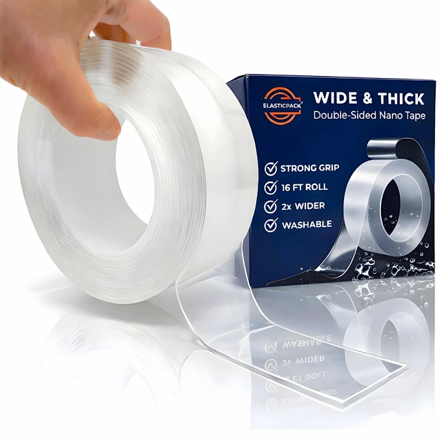 Main image of Double Sided Nano Tape, 2 in Wide, Heavy Duty Wall Mounting, Heat Resistant | Extra-Wide & Thick (2mm) = More Contact Coverage, Stronger Hold for Large Mounting Jobs, 2 in x 16 ft