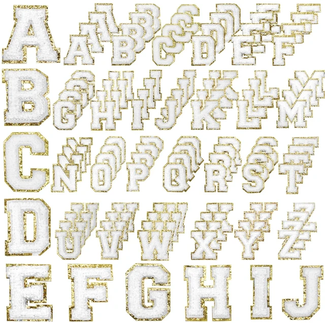 Main image of 104 PCS Chenille Letter Patches White 2.2 Inches | Varsity Letter Stickers, Self Adhesive, For Hats, Bags, Makeup Bags, Backpacks