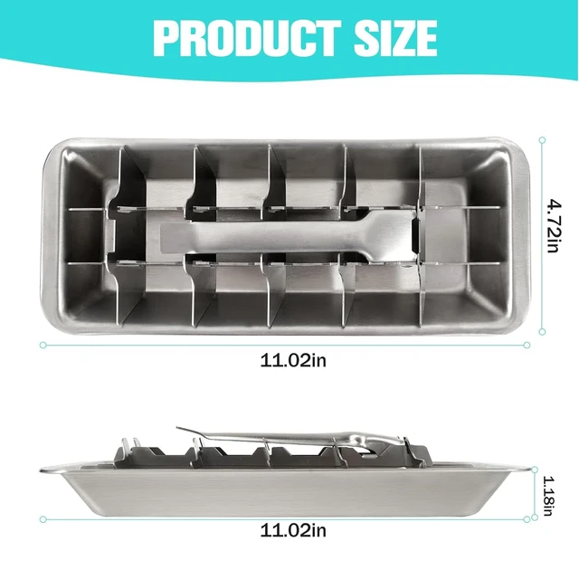Alt view image 2 of 5 - Stainless Steel Ice Cube Trays, 18 Slots | Detachable tray with easy release handle, dishwasher safe for kitchen and bar