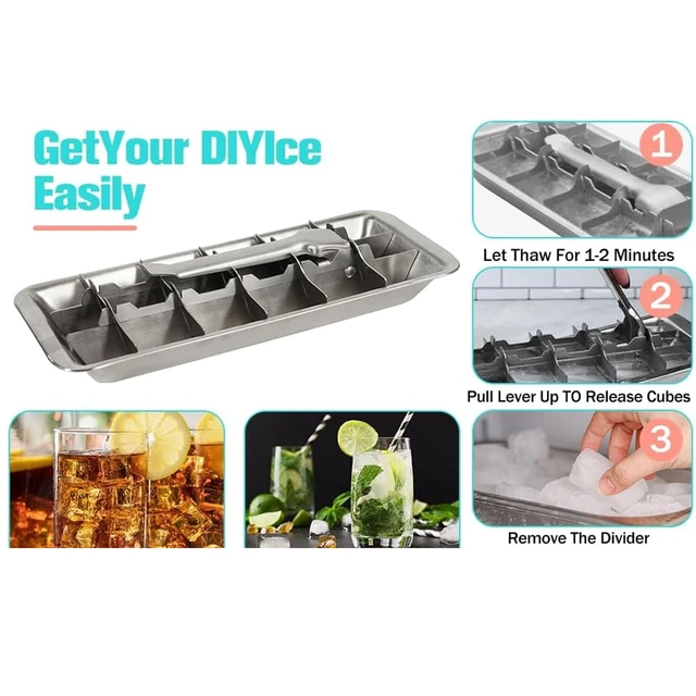 Alt view image 5 of 5 - Stainless Steel Ice Cube Trays, 18 Slots | Detachable tray with easy release handle, dishwasher safe for kitchen and bar