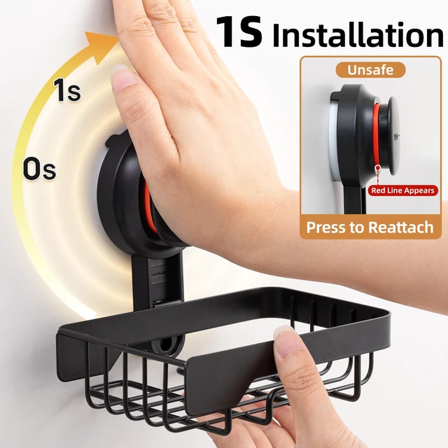 Alt view image 2 of 7 - Soap Holder for Shower, Bar Soap Holder, Suction Visible Indicator | Soap Holder Shower for Shower Wall, Removable No Drill Soap Sponge Holder for Bathroom Bathtub Kitchen Sink,Black