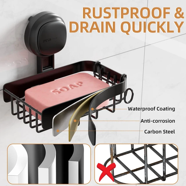 Alt view image 3 of 7 - Soap Holder for Shower, Bar Soap Holder, Suction Visible Indicator | Soap Holder Shower for Shower Wall, Removable No Drill Soap Sponge Holder for Bathroom Bathtub Kitchen Sink,Black