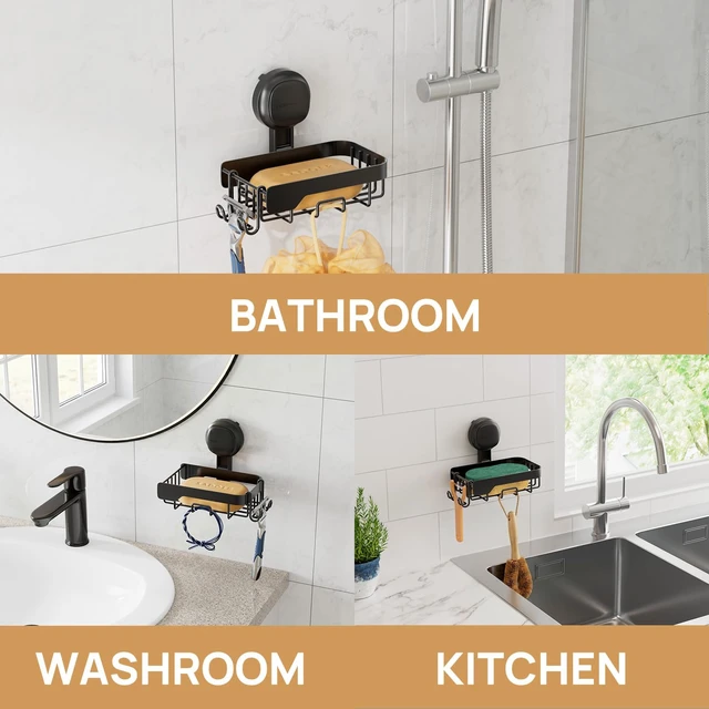 Alt view image 7 of 7 - Soap Holder for Shower, Bar Soap Holder, Suction Visible Indicator | Soap Holder Shower for Shower Wall, Removable No Drill Soap Sponge Holder for Bathroom Bathtub Kitchen Sink,Black