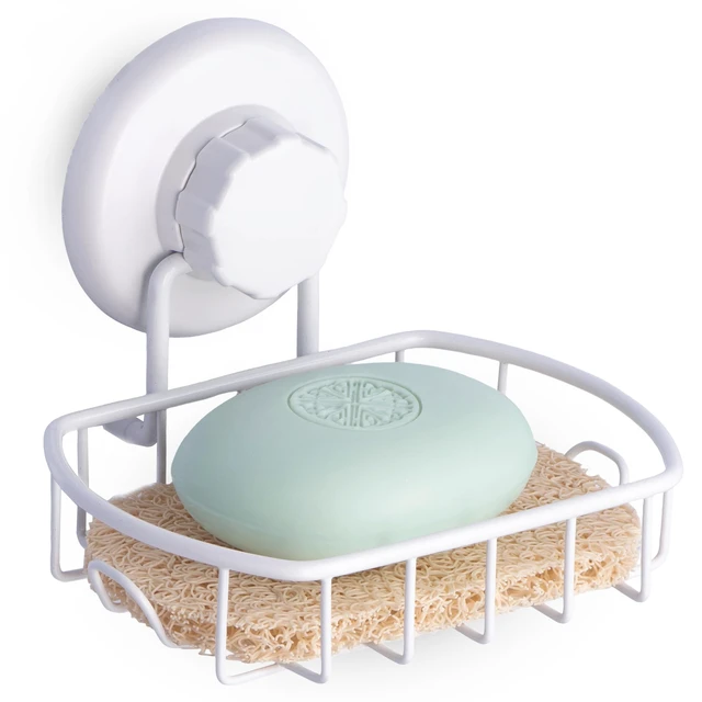 Alt view image 3 of 7 - Suction Cup Soap Dish for Shower Wall, Rustproof Stainless Steel Shower Soap Holder with Hooks for Bathroom, Includes Optional No Drill Adhesive Mount and Soap Savers, 2 Pack, White