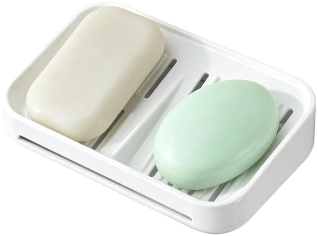 Main image of Self-Draining Soap Dish, 2-Compartment Bar Soap Holder | Soap Saver with Magnetic Detachable Tray, Shampoo and Conditioner Bar Holder, ABS Plastic Soap Holder for Shower, White