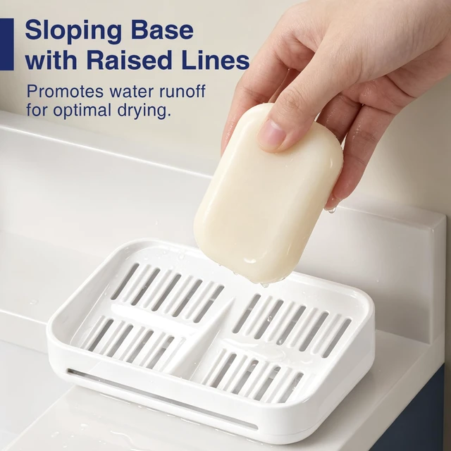 Alt view image 2 of 7 - Self-Draining Soap Dish, 2-Compartment Bar Soap Holder | Soap Saver with Magnetic Detachable Tray, Shampoo and Conditioner Bar Holder, ABS Plastic Soap Holder for Shower, White