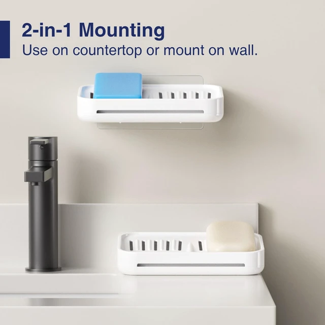 Alt view image 5 of 7 - Self-Draining Soap Dish, 2-Compartment Bar Soap Holder | Soap Saver with Magnetic Detachable Tray, Shampoo and Conditioner Bar Holder, ABS Plastic Soap Holder for Shower, White