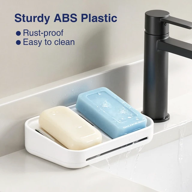 Alt view image 6 of 7 - Self-Draining Soap Dish, 2-Compartment Bar Soap Holder | Soap Saver with Magnetic Detachable Tray, Shampoo and Conditioner Bar Holder, ABS Plastic Soap Holder for Shower, White