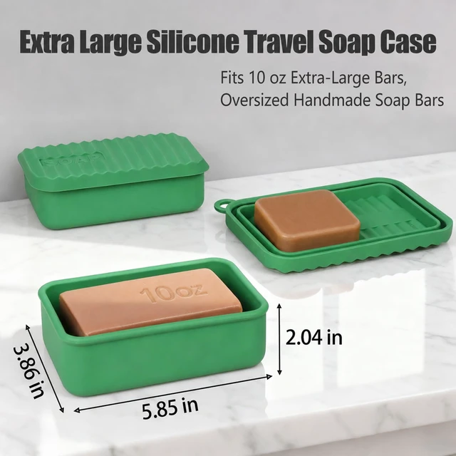 Alt view image 2 of 7 - Extra Large Shampoo and Conditioner Bar Travel Case (Deep Green) | Large Soap Container with Draining Layer, Keep Soap Dry for Extended Trips, Camping, Outdoor Adventures, or Truck Drivers