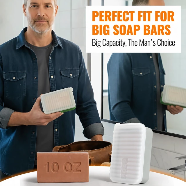 Alt view image 2 of 7 - Extra Large Travel Soap Case, Silicone Bar Soap Holder, Light Gray, 1 Pack | Leak-Resistant Travel Protection, Roomy Interior, Raised Base, Lid Doubles as a Draining Tray, For Gym, Camping & RV Use