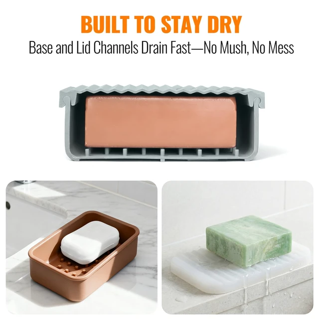 Alt view image 4 of 7 - Extra Large Travel Soap Case, Silicone Bar Soap Holder, Light Gray, 1 Pack | Leak-Resistant Travel Protection, Roomy Interior, Raised Base, Lid Doubles as a Draining Tray, For Gym, Camping & RV Use