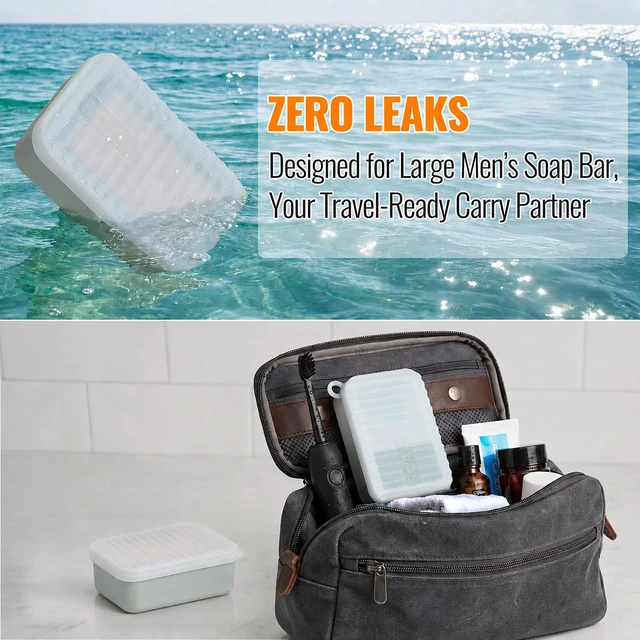 Alt view image 3 of 7 - Extra Large Travel Soap Case, Silicone Bar Soap Holder, Light Gray, 1 Pack | Leak-Resistant Travel Protection, Roomy Interior, Raised Base, Lid Doubles as a Draining Tray, For Gym, Camping & RV Use