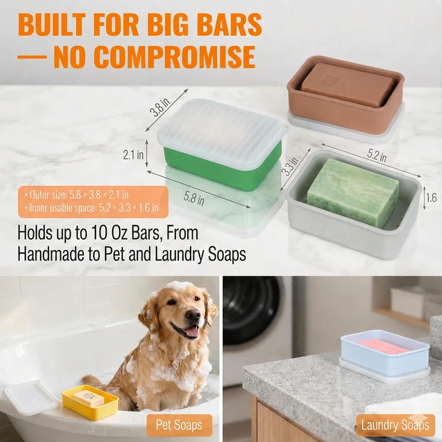 Alt view image 5 of 7 - Extra Large Travel Soap Case, Silicone Bar Soap Holder, Light Gray, 1 Pack | Leak-Resistant Travel Protection, Roomy Interior, Raised Base, Lid Doubles as a Draining Tray, For Gym, Camping & RV Use