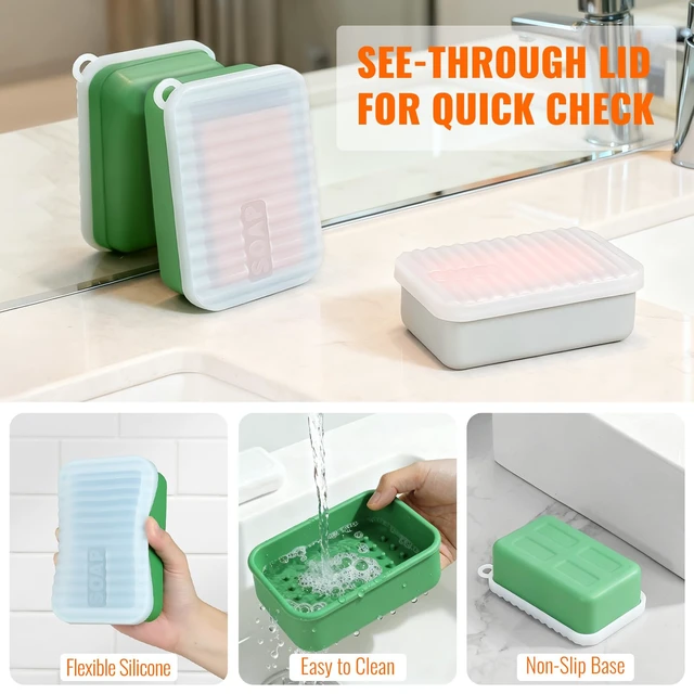 Alt view image 6 of 7 - Extra Large Travel Soap Case, Silicone Bar Soap Holder, Light Gray, 1 Pack | Leak-Resistant Travel Protection, Roomy Interior, Raised Base, Lid Doubles as a Draining Tray, For Gym, Camping & RV Use
