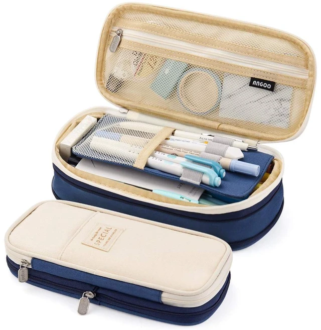 Main image of Big Capacity Pencil Pen Case Office College School Large Storage High Capacity Bag Pouch Holder Box Organizer Blue