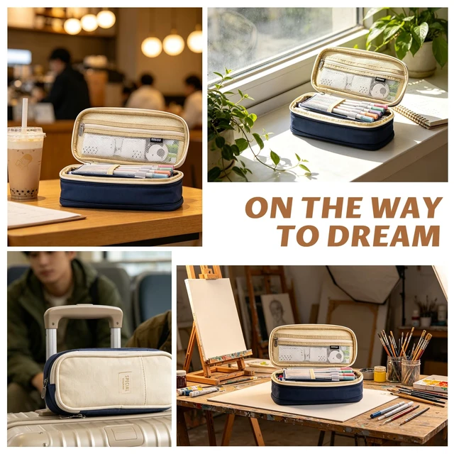 Alt view image 7 of 7 - Big Capacity Pencil Pen Case Office College School Large Storage High Capacity Bag Pouch Holder Box Organizer Blue