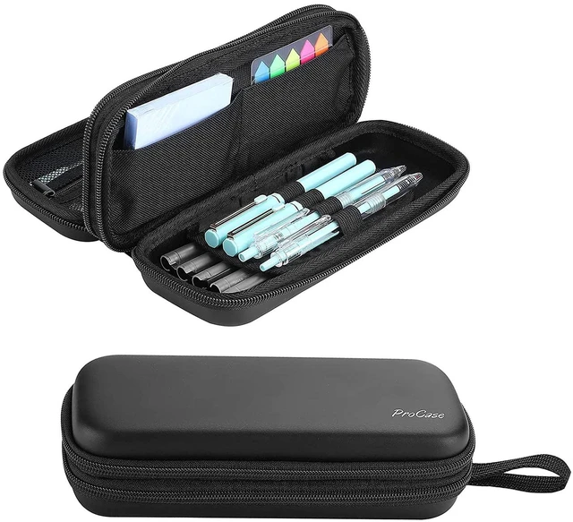 Main image of 2-Layer Hard Pencil Case, Large Capacity Storage Box Pouch, Black | Stationery Holder Organizer with Zipper Fits Pens Desk Office & School Supplies