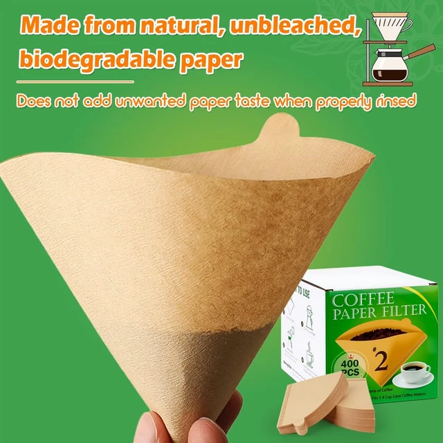 Alt view image 4 of 7 - 400 Count #2 Pour Over Cone Coffee Filters, Unbleached, 14 Cup | Number 2 Disposable Natural Paper Filter, Size 02 Cone-Shaped for Pour-Over Drippers, Drip Coffee Makers Filter Baskets