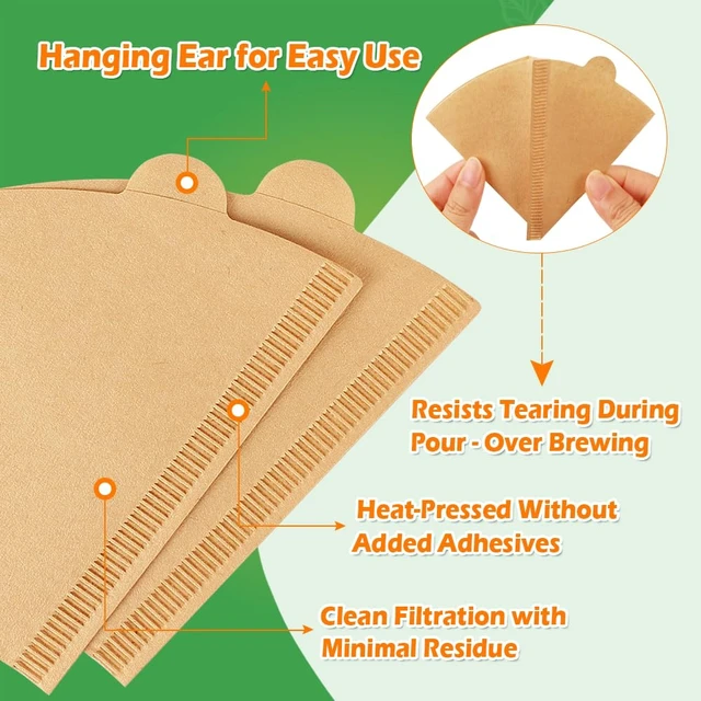 Alt view image 5 of 7 - 400 Count #2 Pour Over Cone Coffee Filters, Unbleached, 14 Cup | Number 2 Disposable Natural Paper Filter, Size 02 Cone-Shaped for Pour-Over Drippers, Drip Coffee Makers Filter Baskets