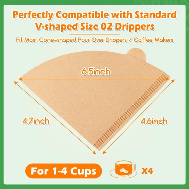 Alt view image 6 of 7 - 400 Count #2 Pour Over Cone Coffee Filters, Unbleached, 14 Cup | Number 2 Disposable Natural Paper Filter, Size 02 Cone-Shaped for Pour-Over Drippers, Drip Coffee Makers Filter Baskets