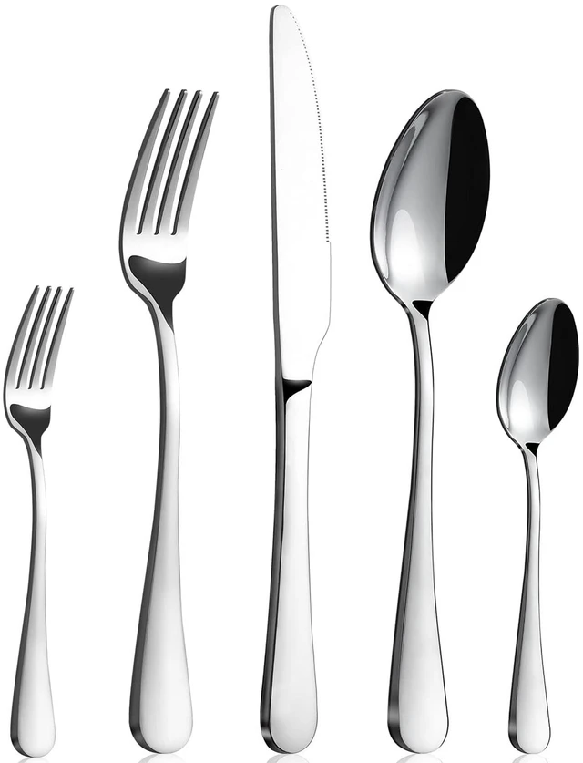 Main image of Silverware Set for 4-20 Piece Stainless Steel Flatware Set with Spoons, Forks, Knives, Heavy Duty Mirror Polished Flatware for Home, Kitchen, Restaurant, Dishwasher Safe