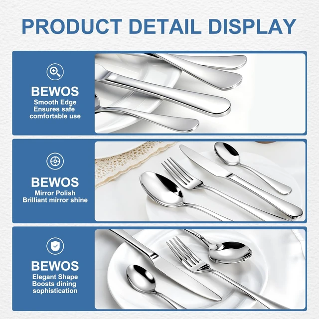 Alt view image 5 of 7 - Silverware Set for 4-20 Piece Stainless Steel Flatware Set with Spoons, Forks, Knives, Heavy Duty Mirror Polished Flatware for Home, Kitchen, Restaurant, Dishwasher Safe