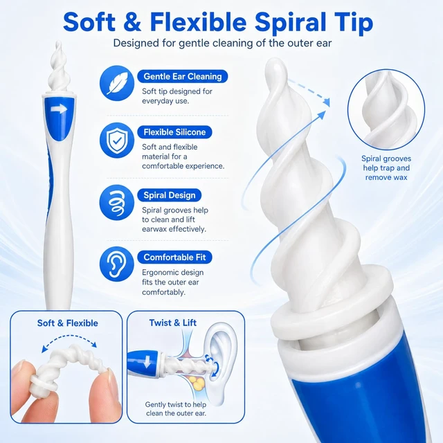 Alt view image 3 of 7 - Ear Wax Removal Kit, Reusable Spiral Ear Cleaner with 16 Soft Flexible Replacement Tips, Washable Ear Wax Removal Tool for Adults, Easy-Twist Ear Care Set