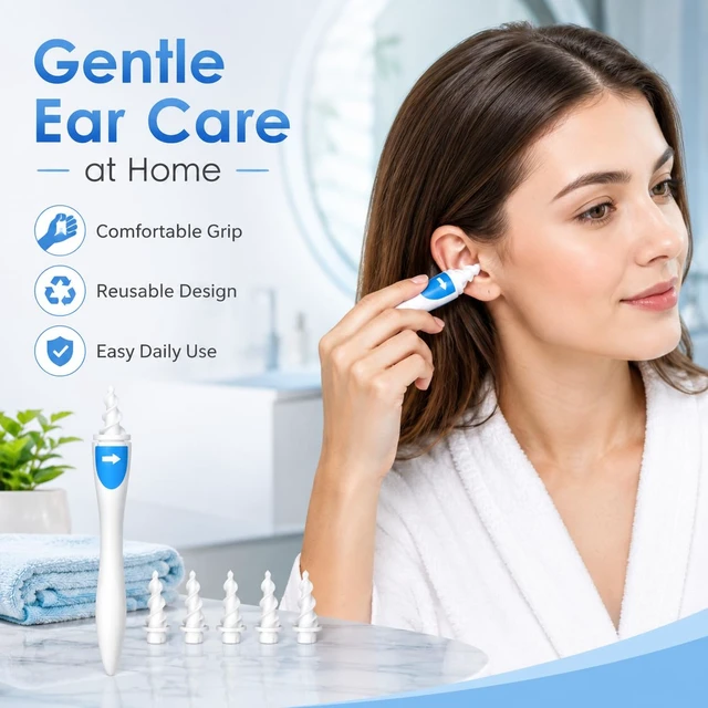 Alt view image 6 of 7 - Ear Wax Removal Kit, Reusable Spiral Ear Cleaner with 16 Soft Flexible Replacement Tips, Washable Ear Wax Removal Tool for Adults, Easy-Twist Ear Care Set