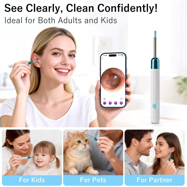 Alt view image 4 of 6 - Ear Wax Removal Tool Camera, 1080P HD Ear Cleaner with 6 LED Lights & 6 Ear Picks, Earwax Remover Kit with Camera, Compatible with iOS & Android for Adults & Kids