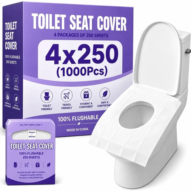 Main image of Toilet Seat Covers Disposable Flushable(250x4Packs, 1000Pcs) - Large Size 14.7x16.7" (Half-Fold) Toilet Seat Cover - Paper Liners for Restroom, Bathroom, Kids Potty Training