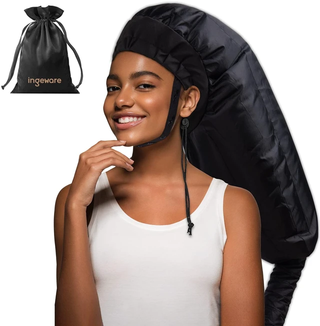 Main image of Bonnet Hair Dryer Attachment for Women: Extra Large Adjustable Deep Conditioning Cap Drying Heat Cap for Natural Curly Hair, Home Use (Black)
