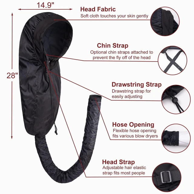 Alt view image 2 of 6 - Bonnet Hair Dryer Attachment for Women: Extra Large Adjustable Deep Conditioning Cap Drying Heat Cap for Natural Curly Hair, Home Use (Black)