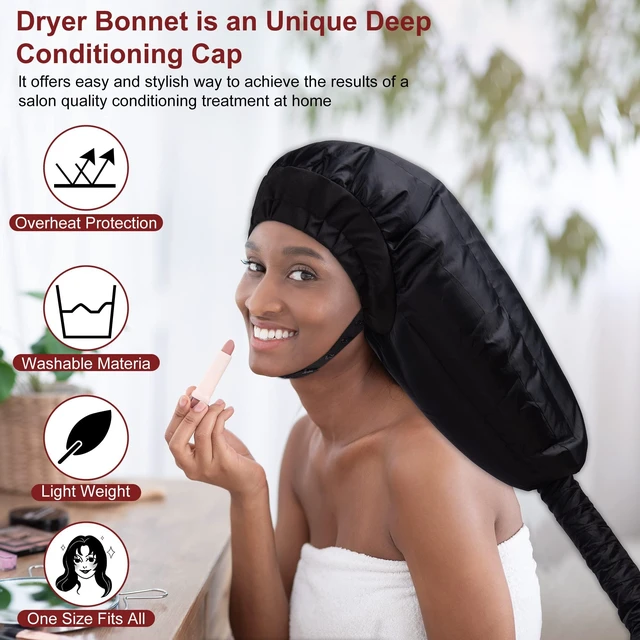 Alt view image 5 of 6 - Bonnet Hair Dryer Attachment for Women: Extra Large Adjustable Deep Conditioning Cap Drying Heat Cap for Natural Curly Hair, Home Use (Black)