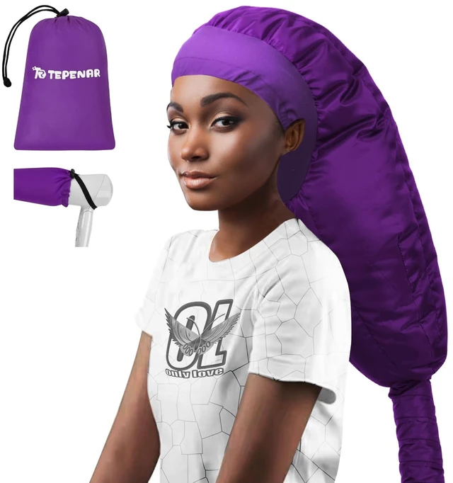 Main image of Hair Dryer Bonnet Attachment: Upgraded Extra Large Hooded Dryer Adjustable Hair Dryer Caps - Easy to Use for Natural Curly Textured Hair Care Styling Fast Drying - Purple