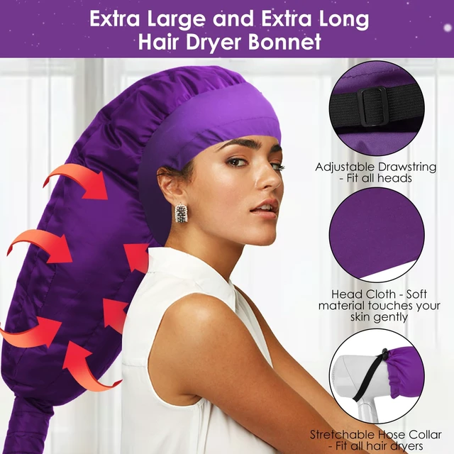 Alt view image 2 of 7 - Hair Dryer Bonnet Attachment: Upgraded Extra Large Hooded Dryer Adjustable Hair Dryer Caps - Easy to Use for Natural Curly Textured Hair Care Styling Fast Drying - Purple