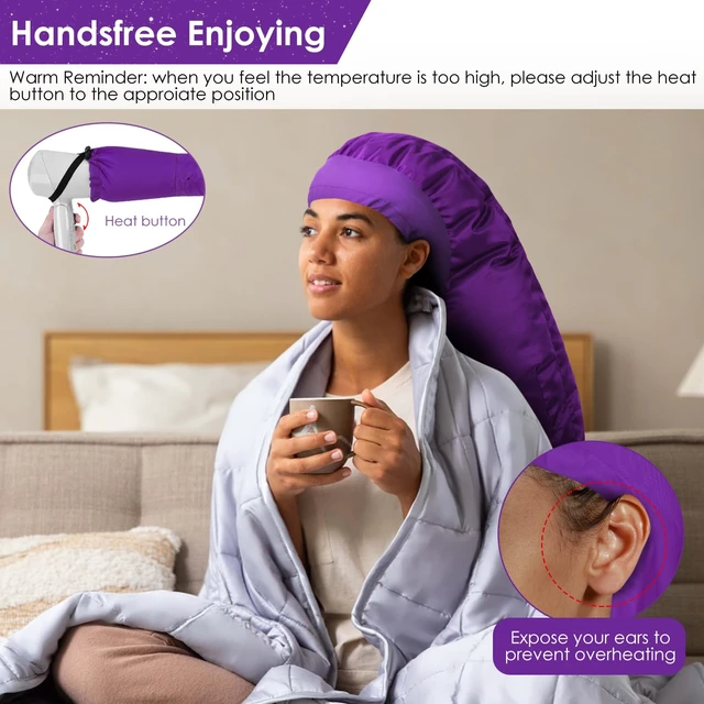 Alt view image 5 of 7 - Hair Dryer Bonnet Attachment: Upgraded Extra Large Hooded Dryer Adjustable Hair Dryer Caps - Easy to Use for Natural Curly Textured Hair Care Styling Fast Drying - Purple